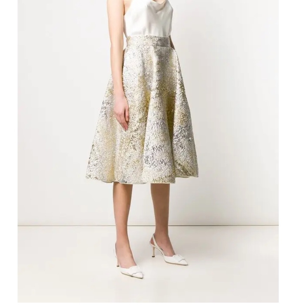 DOLCE & GABBANA ANTIQUE GOLD JACQUARD FULL MIDI SKIRT - Picture 6 of 7